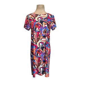 Jude Connally blue pink vibrant short sleeves shift mini dress size XS